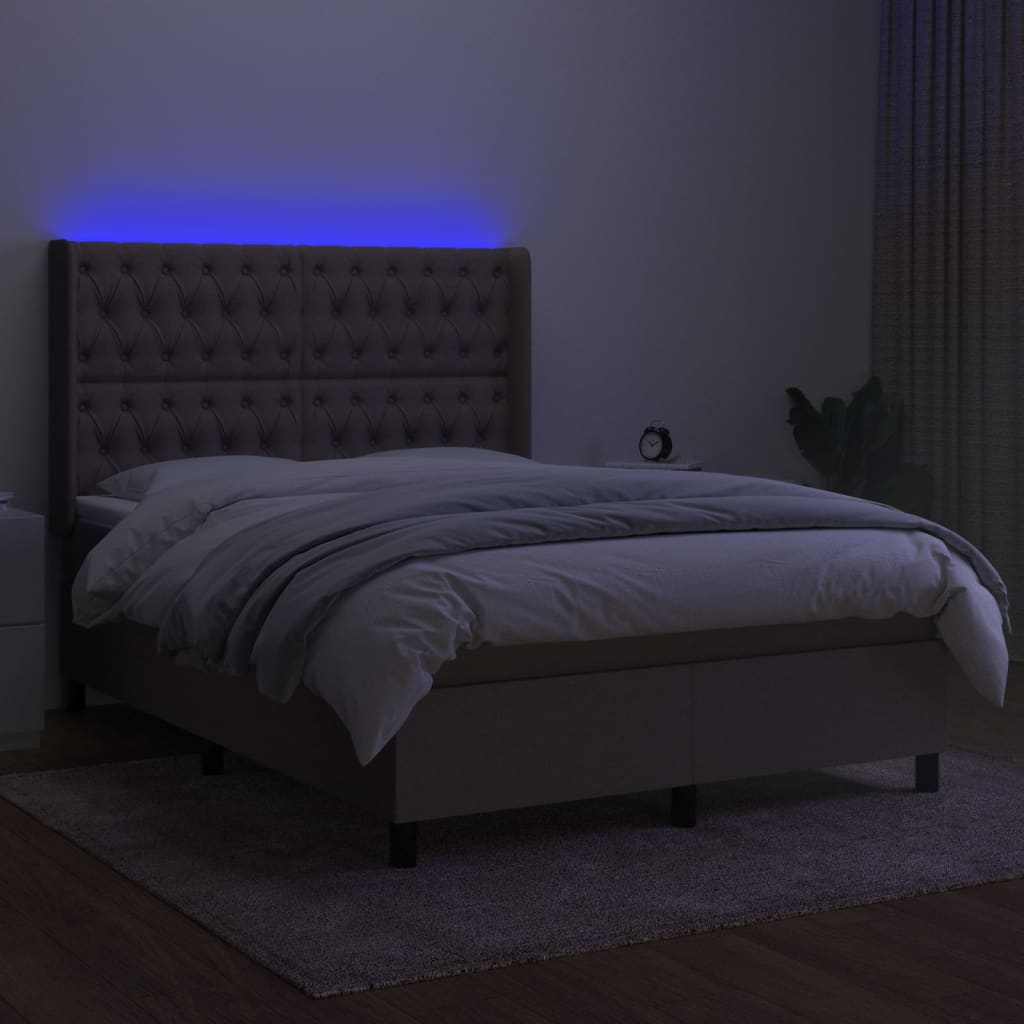 vidaXL Łóżko kontynentalne z materacem, taupe, 140x190 cm, tkanina