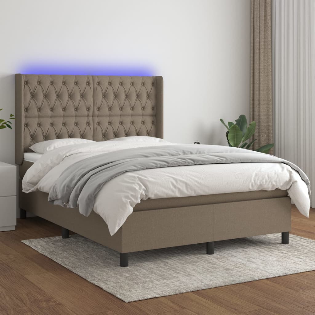 vidaXL Łóżko kontynentalne z materacem, taupe, 140x190 cm, tkanina