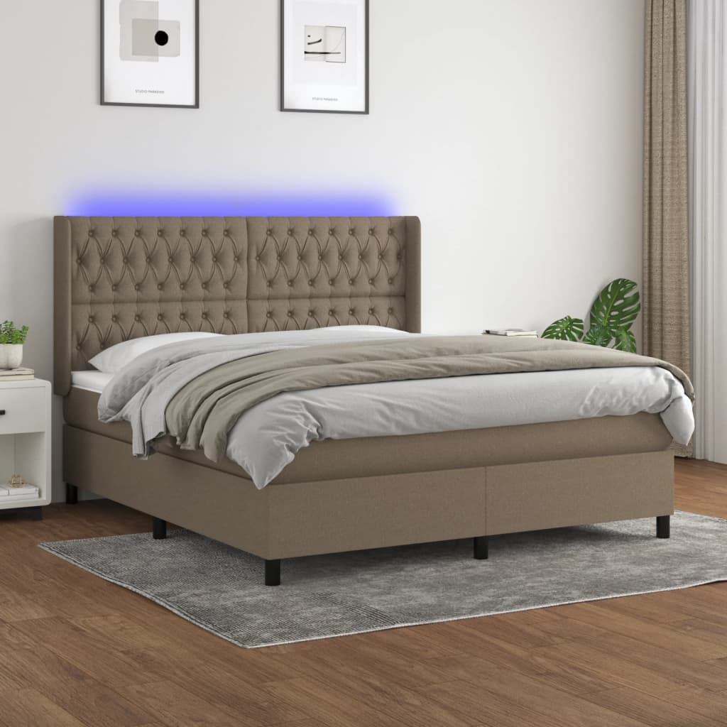 vidaXL Łóżko kontynentalne z materacem, taupe, 180 x 200 cm, tkanina