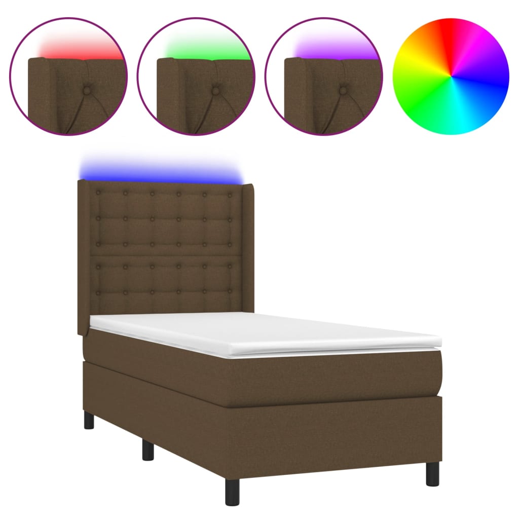 vidaXL Łóżko kontynentalne z materacem, brązowe, 90x190 cm, tkanina