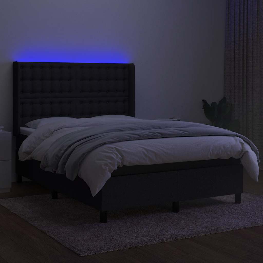 vidaXL Łóżko kontynentalne z materacem, czarne, 140x200 cm, tkanina