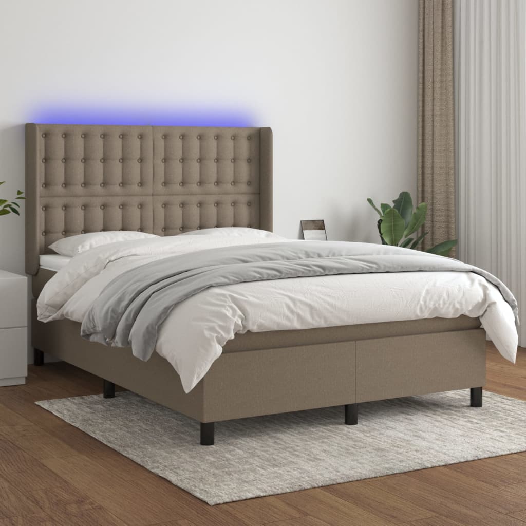 vidaXL Łóżko kontynentalne z materacem, taupe, 140x200 cm, tkanina