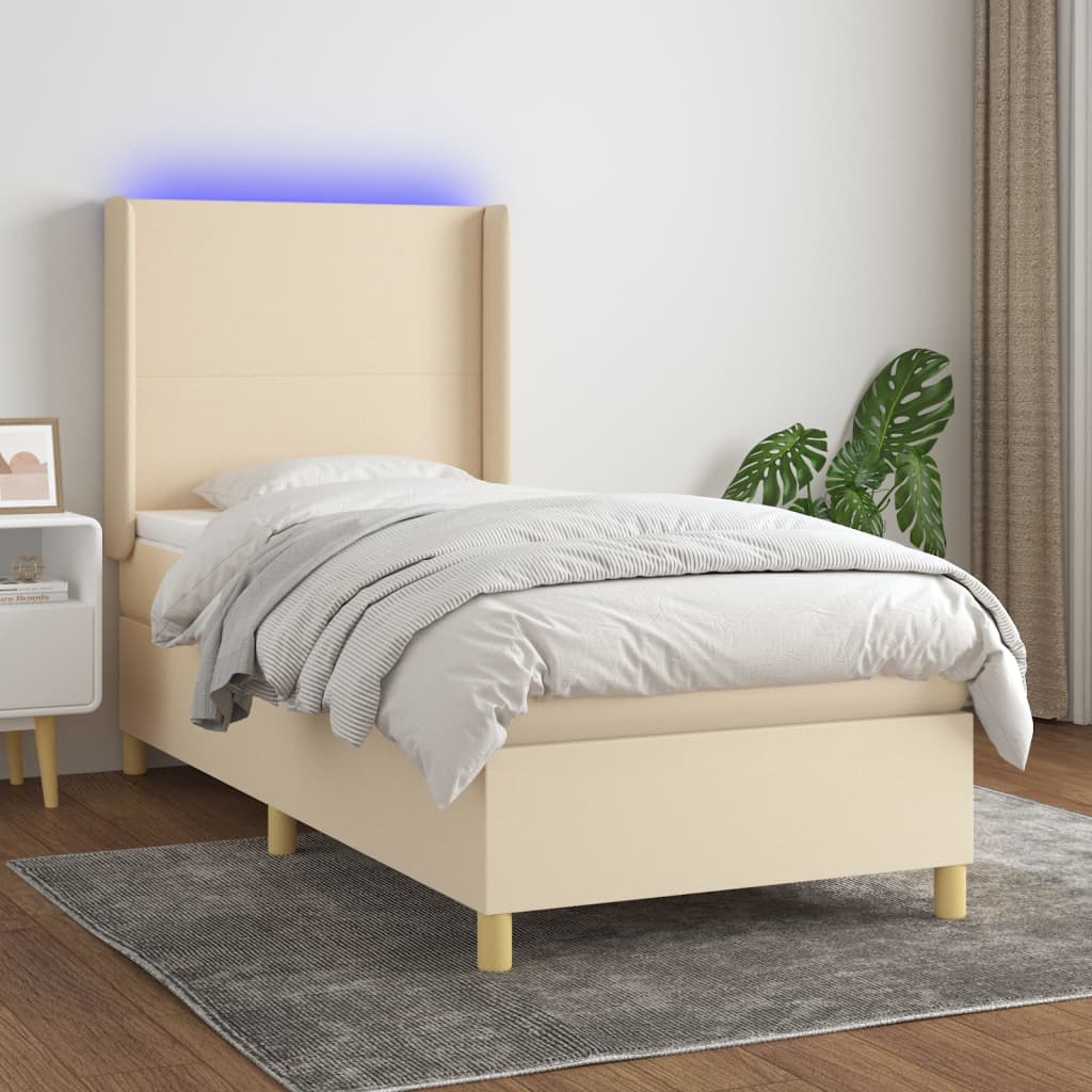 vidaXL Łóżko kontynentalne z materacem, kremowe, 90x190 cm, tkanina
