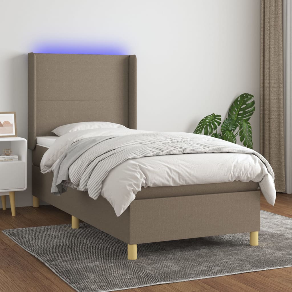 vidaXL Łóżko kontynentalne z materacem, taupe, 90x200 cm, tkanina