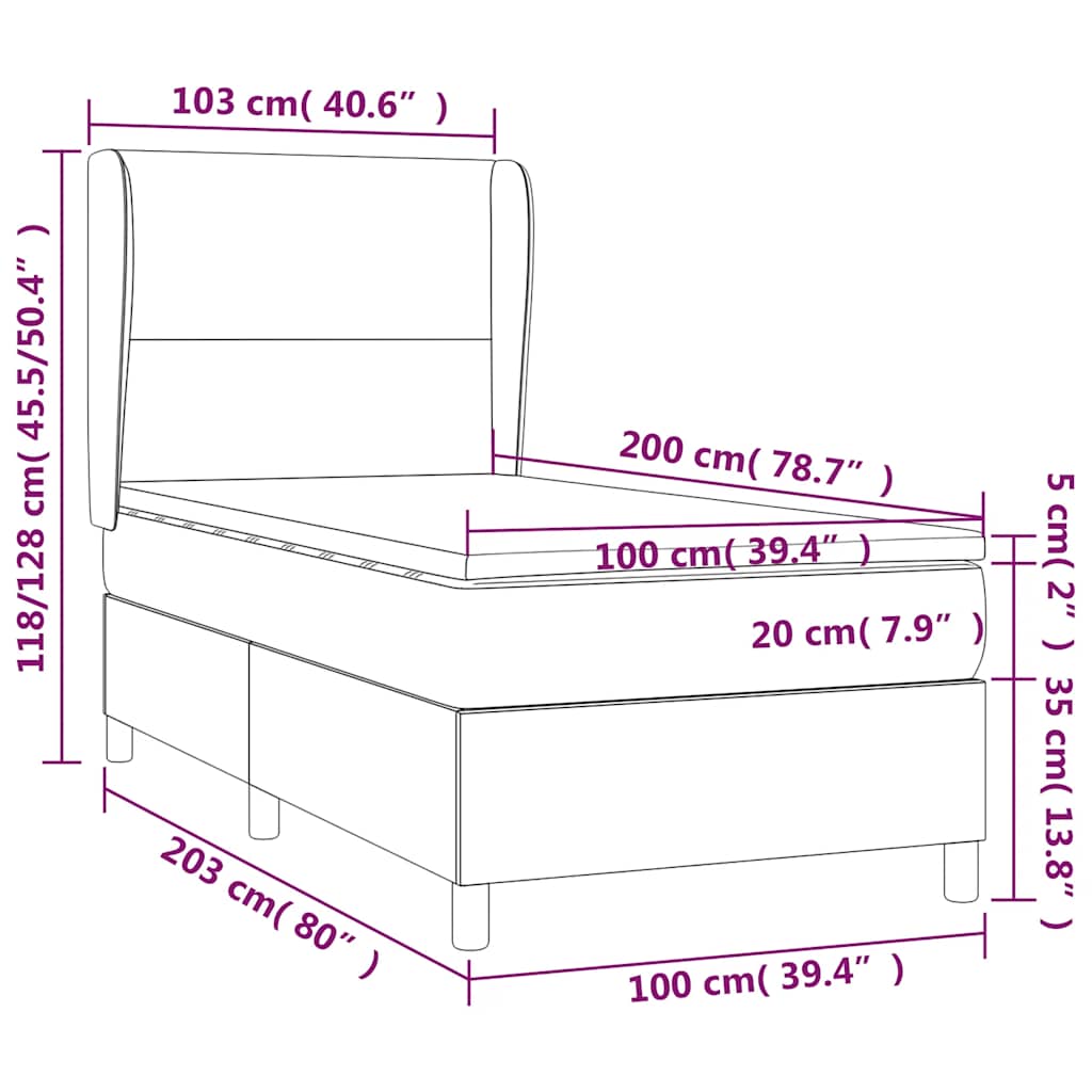vidaXL Łóżko kontynentalne z materacem, czarne, 100x200 cm, tkanina