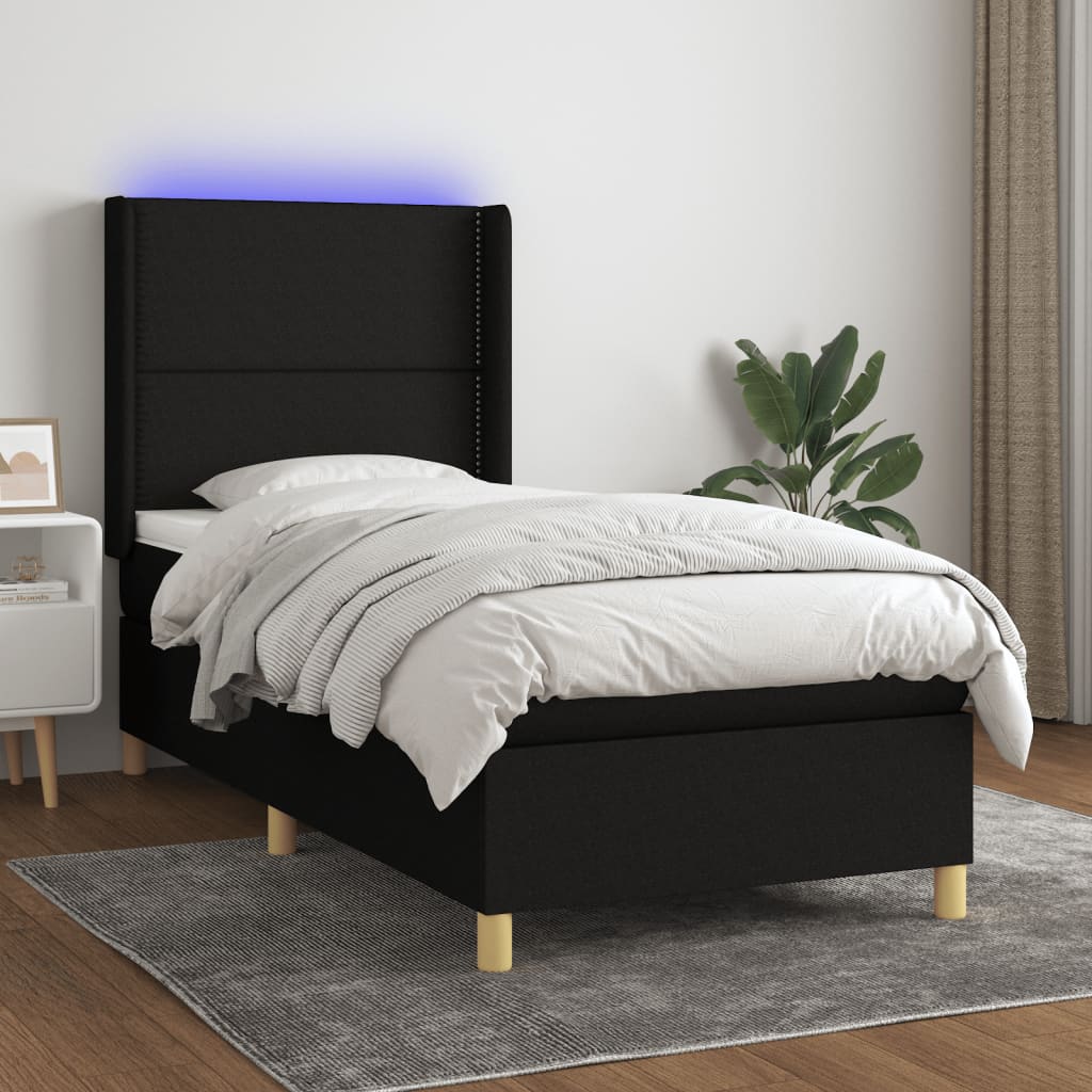 vidaXL Łóżko kontynentalne z materacem, czarne, 90x200 cm, tkanina