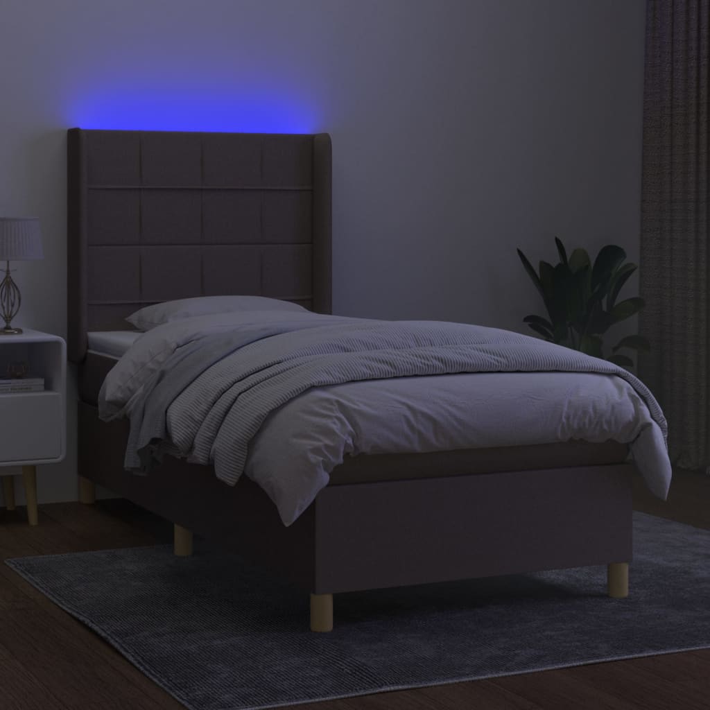 vidaXL Łóżko kontynentalne z materacem, taupe, 90x190 cm, tkanina