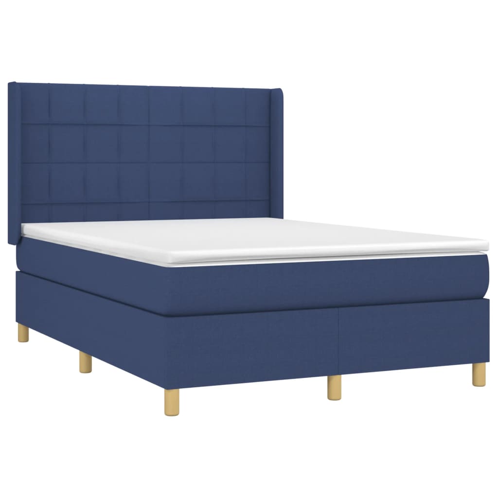 vidaXL Łóżko kontynentalne z materacem, niebieskie 140x190 cm, tkanina