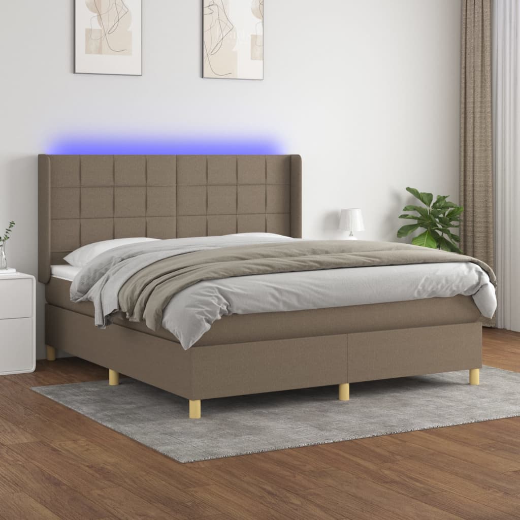 vidaXL Łóżko kontynentalne z materacem, taupe, 180 x 200 cm, tkanina