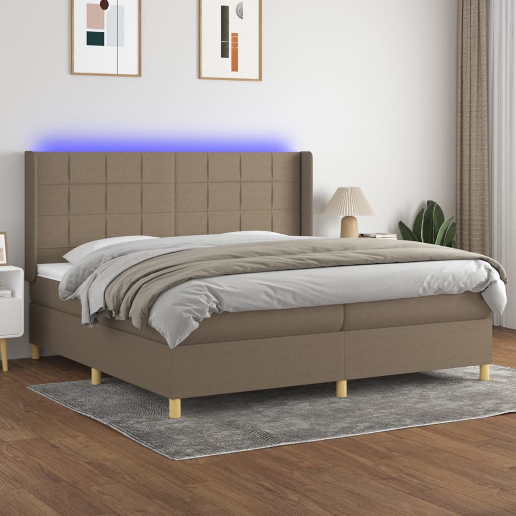 vidaXL Łóżko kontynentalne z materacem, taupe, 200 x 200 cm, tkanina