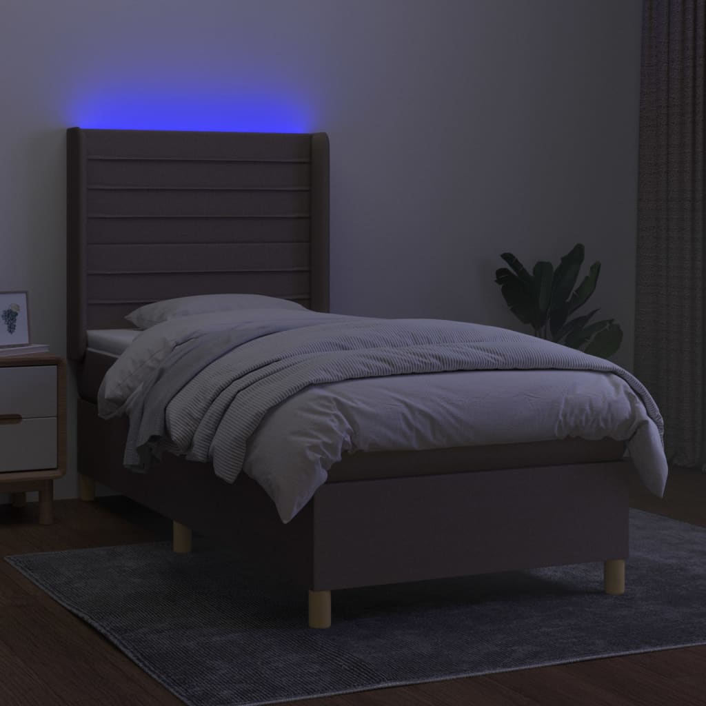 vidaXL Łóżko kontynentalne z materacem, taupe, 90x190 cm, tkanina