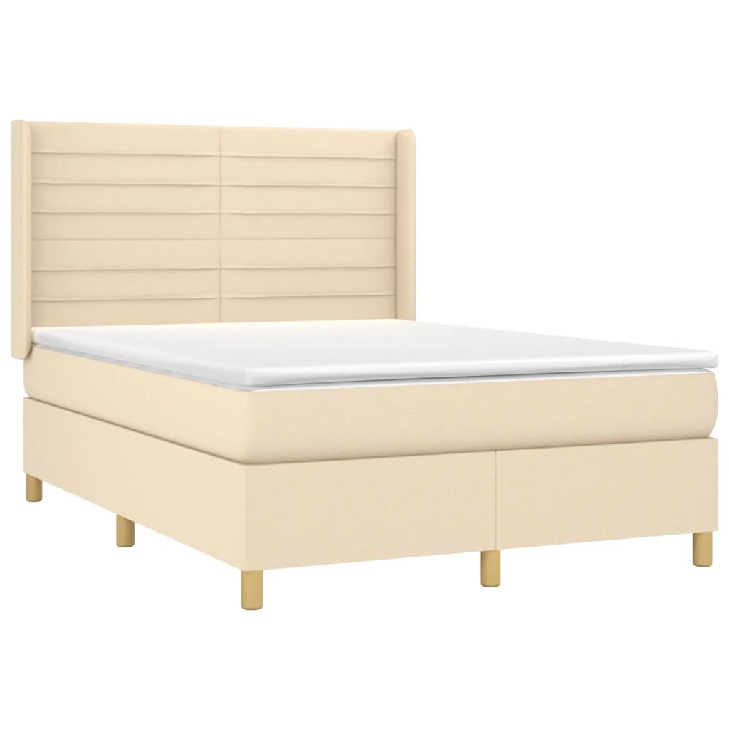 vidaXL Łóżko kontynentalne z materacem, kremowe, 140x190 cm, tkanina