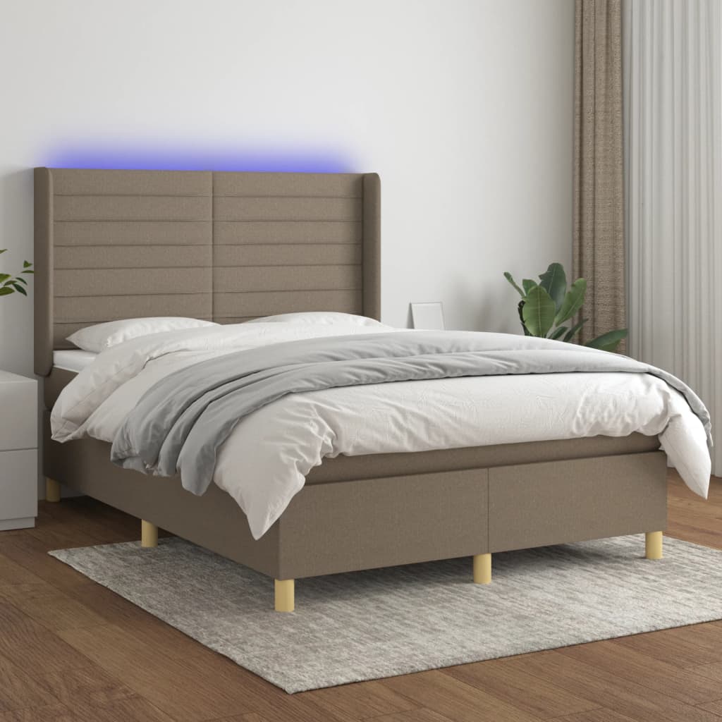 vidaXL Łóżko kontynentalne z materacem, taupe, 140x200 cm, tkanina