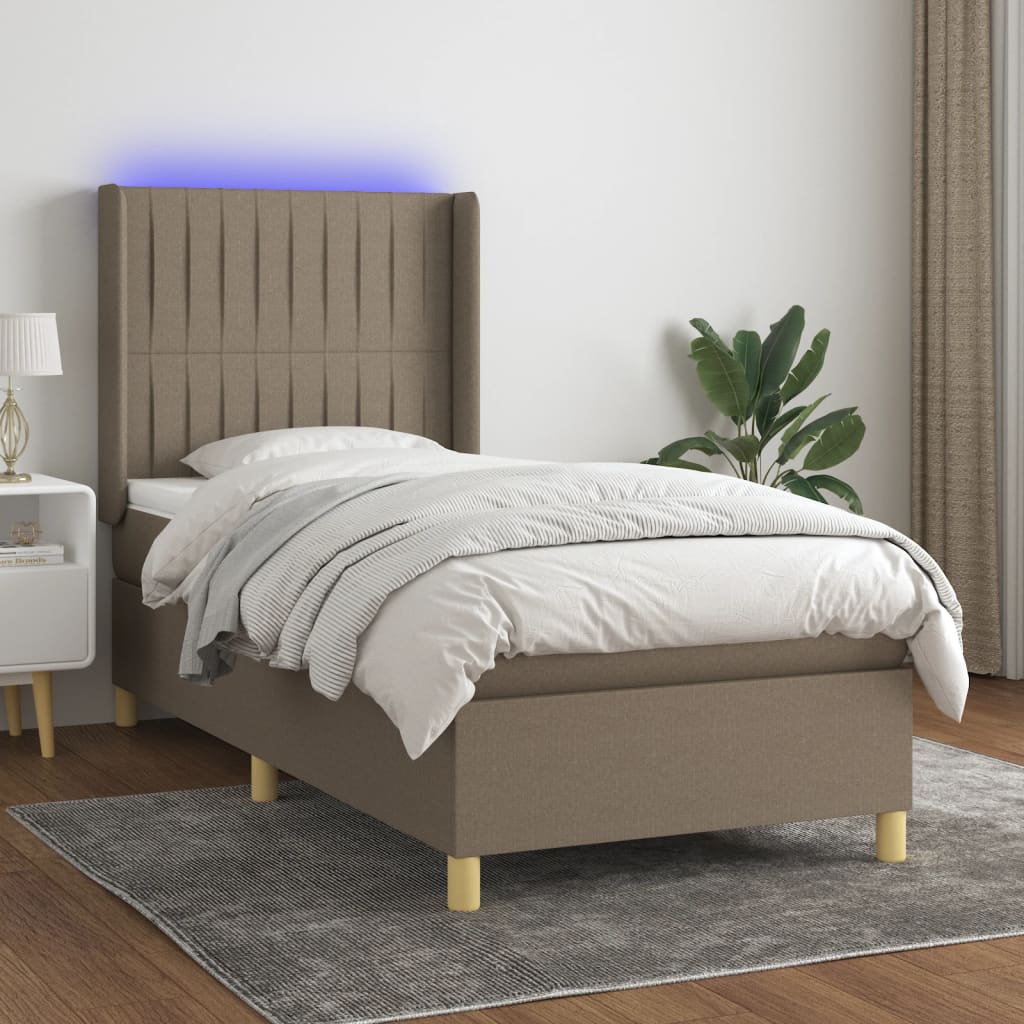 vidaXL Łóżko kontynentalne z materacem, taupe, 80x200 cm, tkanina