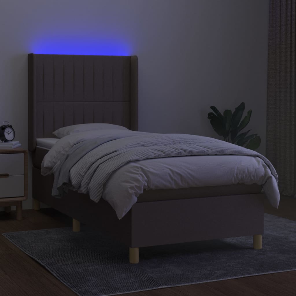 vidaXL Łóżko kontynentalne z materacem, taupe, 90x200 cm, tkanina