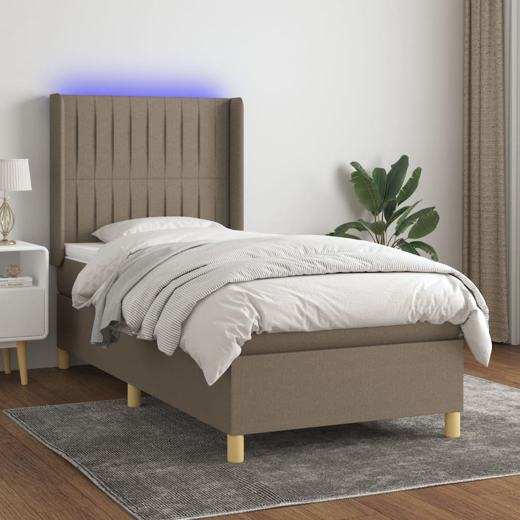 vidaXL Łóżko kontynentalne z materacem, taupe, 90x200 cm, tkanina