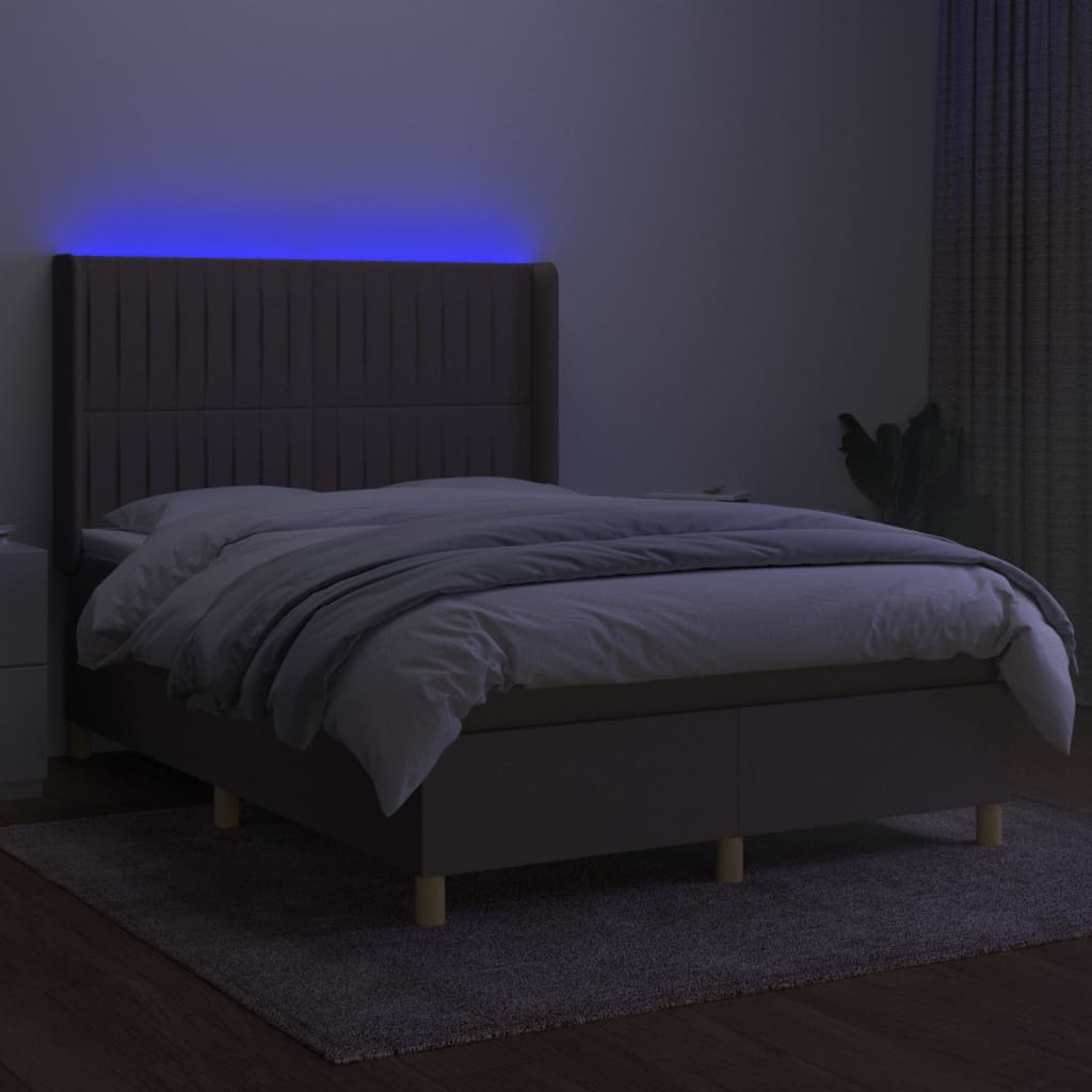 vidaXL Łóżko kontynentalne z materacem, taupe, 140x190 cm, tkanina