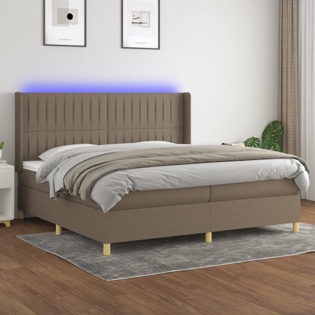 vidaXL Łóżko kontynentalne z materacem, taupe, 200 x 200 cm, tkanina