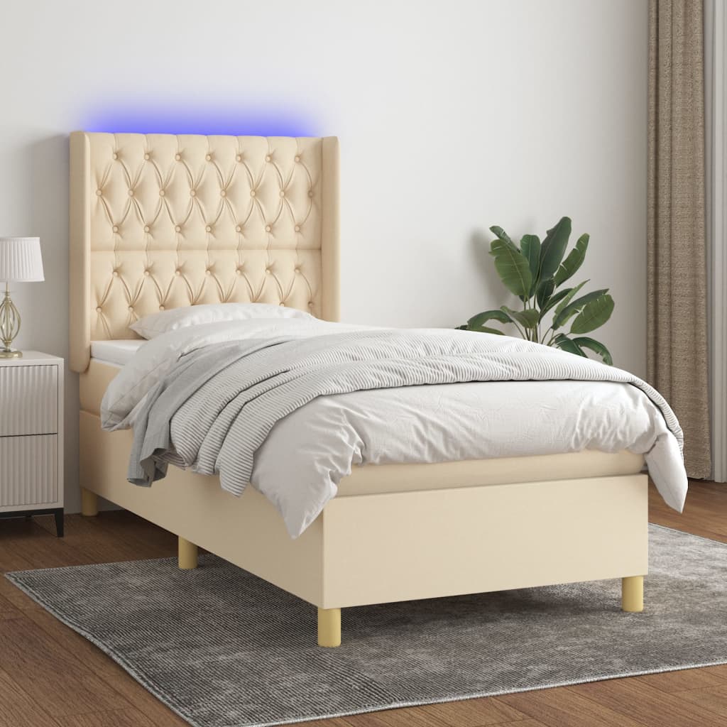 vidaXL Łóżko kontynentalne z materacem, kremowe, 100x200 cm, tkanina