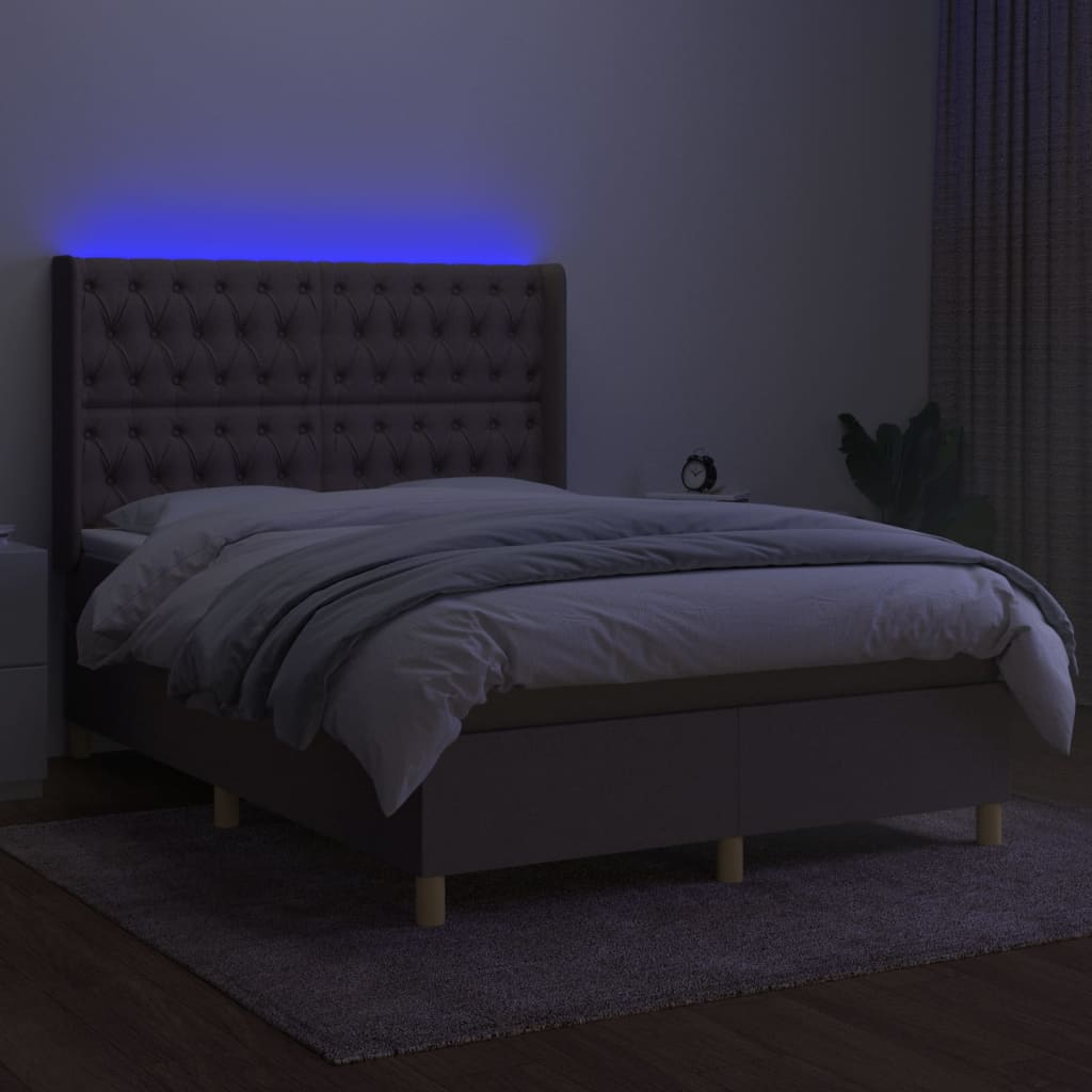vidaXL Łóżko kontynentalne z materacem, taupe, 140x200 cm, tkanina