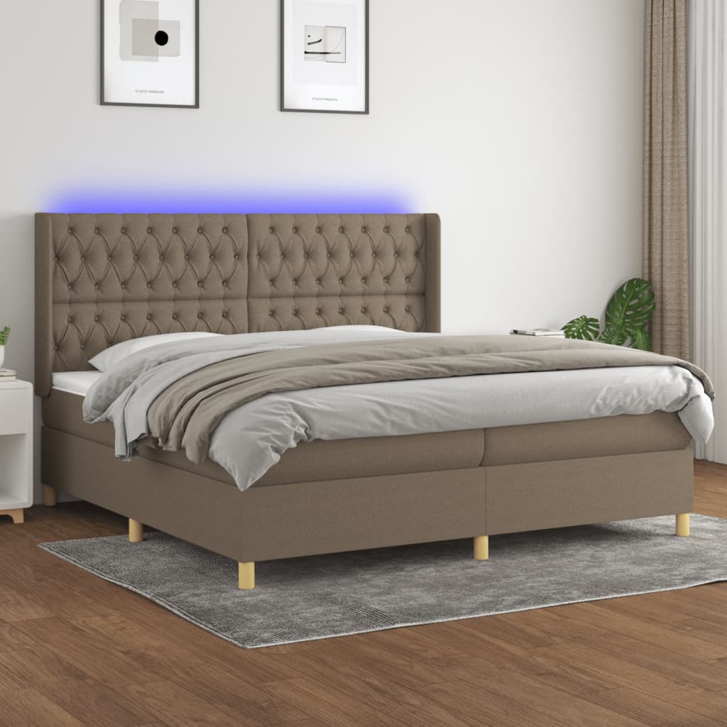 vidaXL Łóżko kontynentalne z materacem, taupe, 200 x 200 cm, tkanina