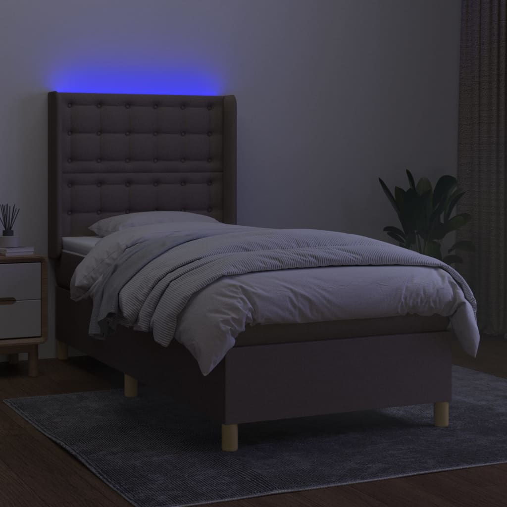 vidaXL Łóżko kontynentalne z materacem, taupe, 80x200 cm, tkanina