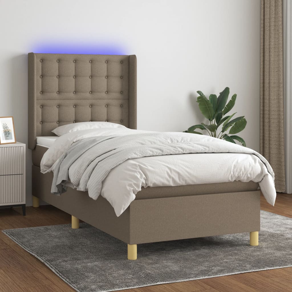 vidaXL Łóżko kontynentalne z materacem, taupe, 90x200 cm, tkanina