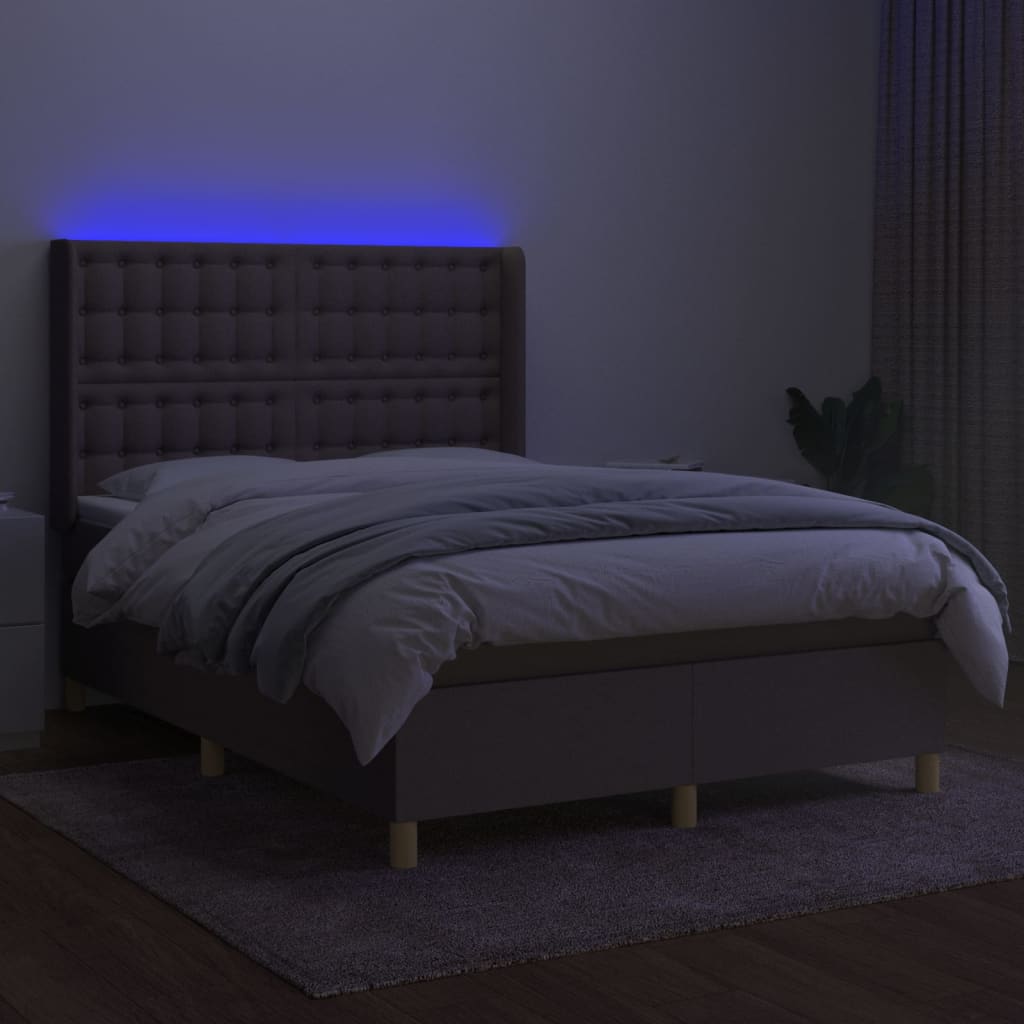 vidaXL Łóżko kontynentalne z materacem, taupe, 140x190 cm, tkanina