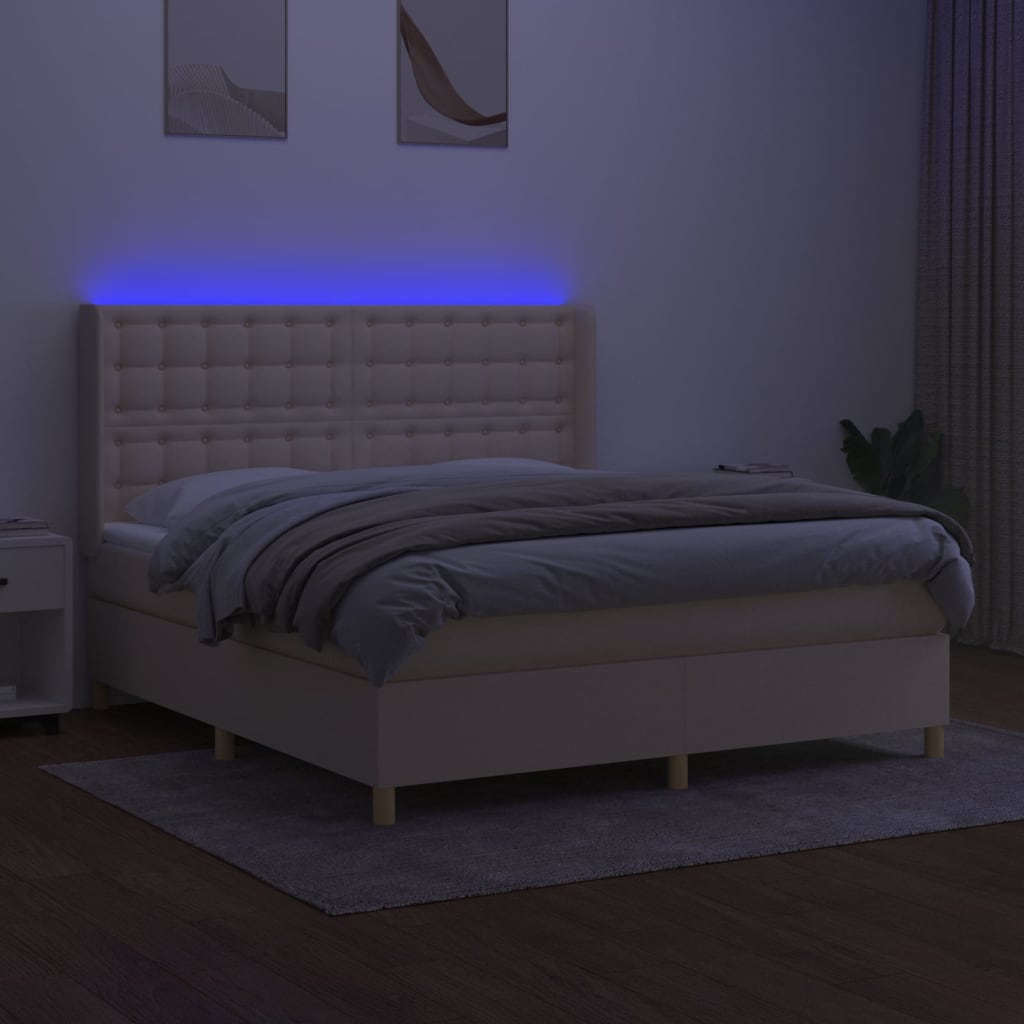 vidaXL Łóżko kontynentalne z materacem, kremowe, 160x200 cm, tkanina