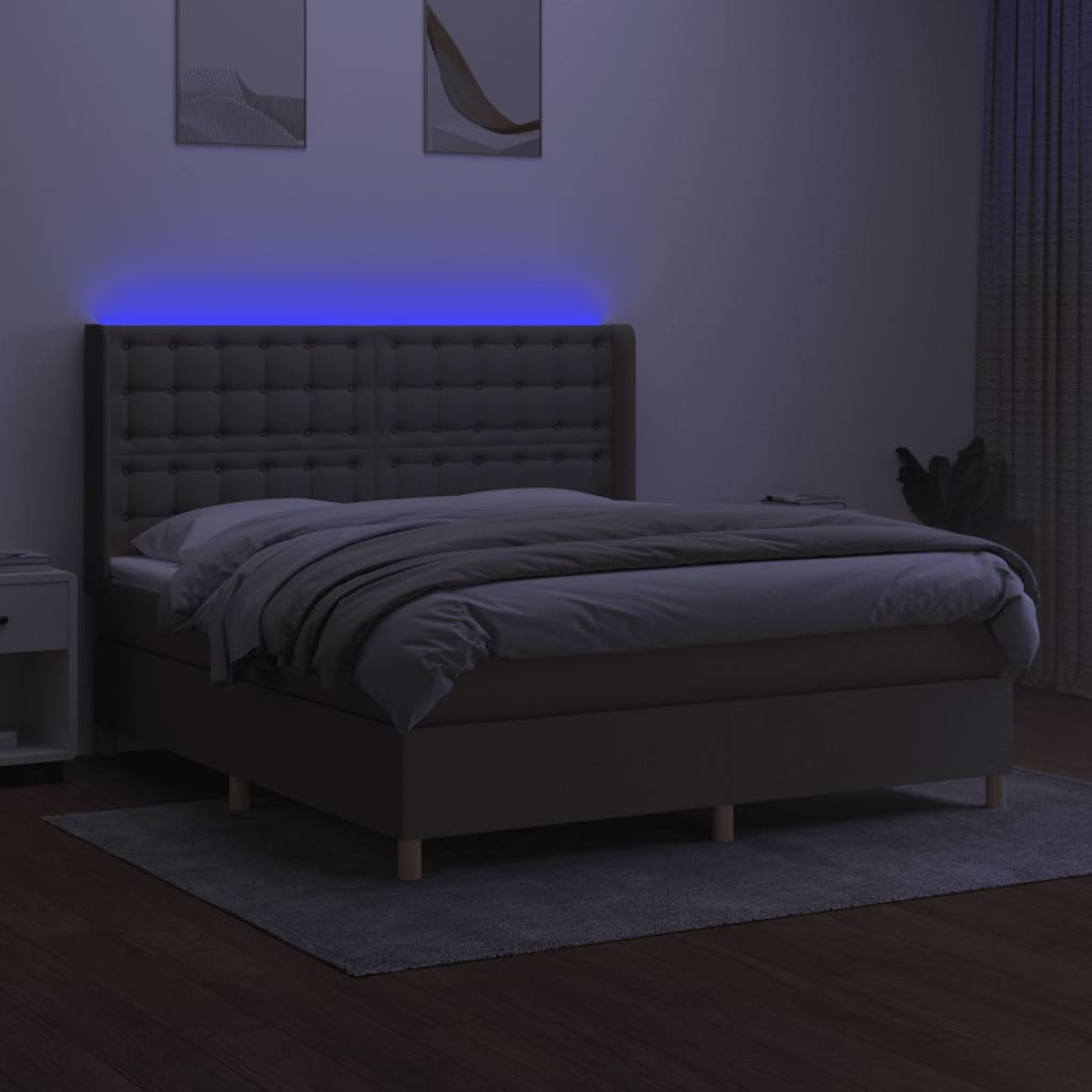 vidaXL Łóżko kontynentalne z materacem, taupe, 180 x 200 cm, tkanina