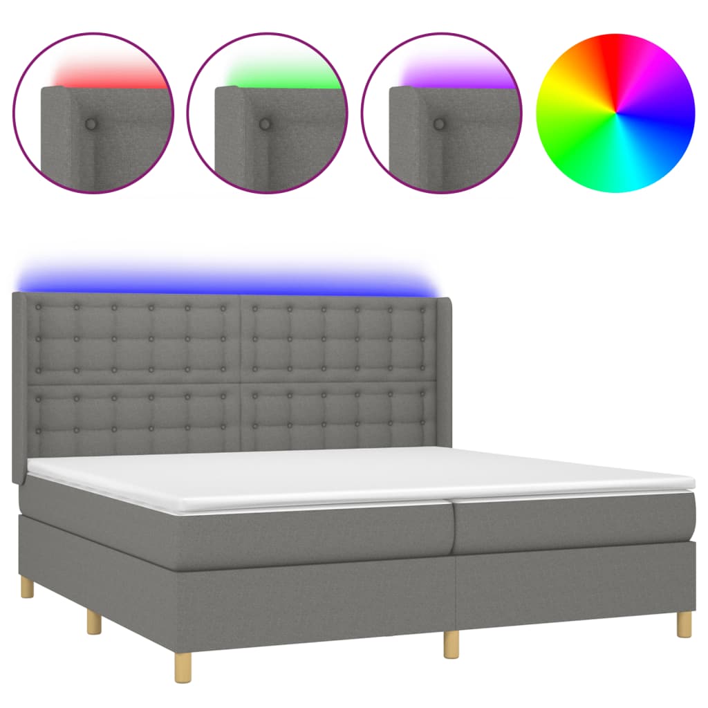 vidaXL Łóżko kontynentalne z materacem, ciemnoszara tkanina, 200x200cm