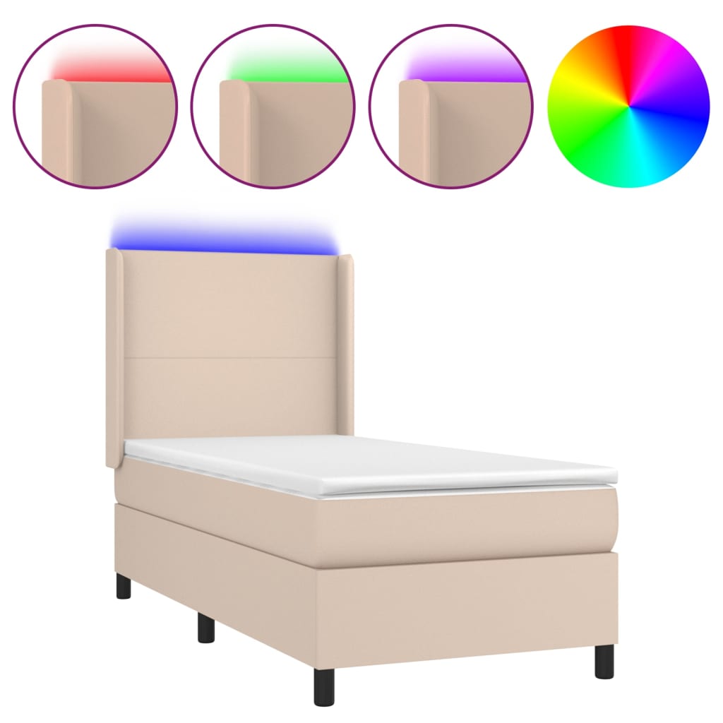 vidaXL Łóżko kontynentalne, materac i LED cappuccino ekoskóra 80x200cm
