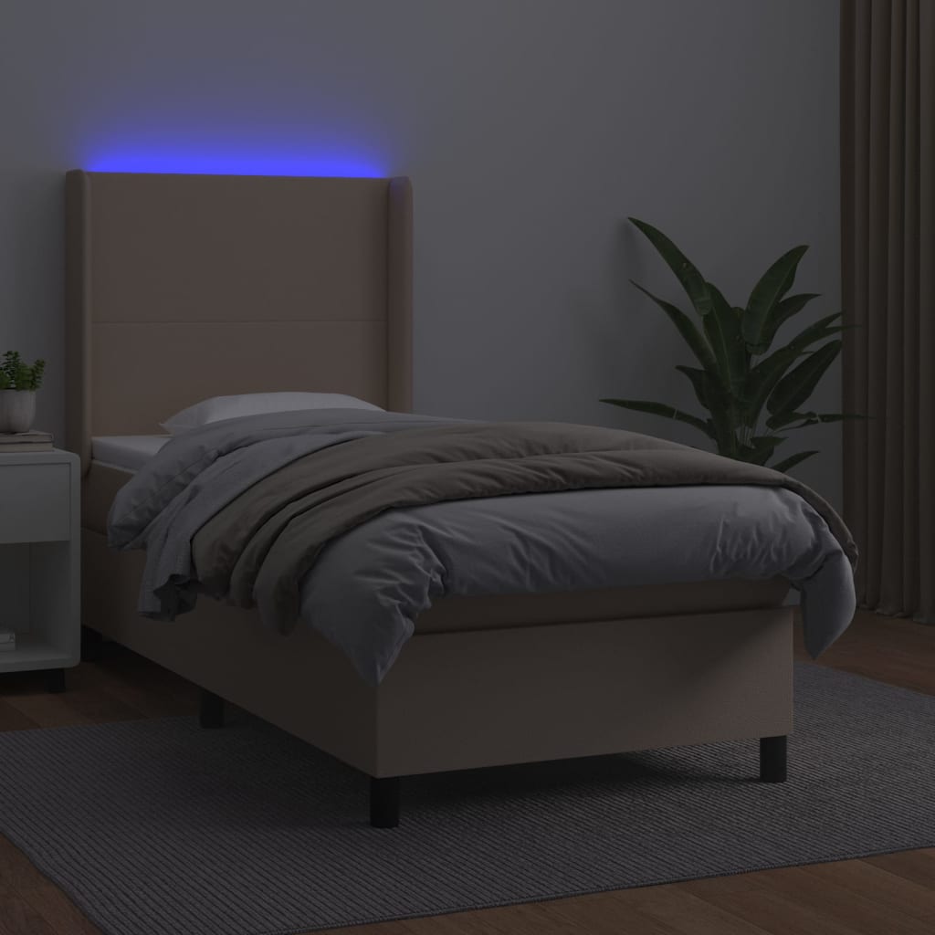 vidaXL Łóżko kontynentalne, materac i LED cappuccino ekoskóra 80x200cm