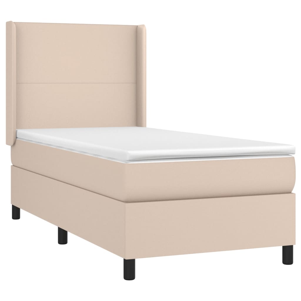 vidaXL Łóżko kontynentalne, materac i LED cappuccino ekoskóra 80x200cm