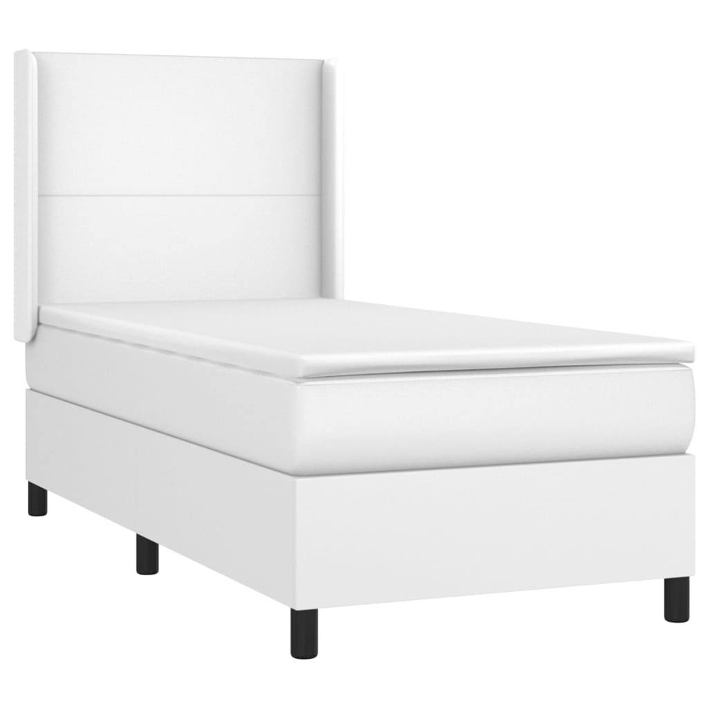 vidaXL Łóżko kontynentalne z materacem i LED, biała ekoskóra 90x190 cm