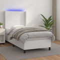 vidaXL Łóżko kontynentalne z materacem i LED, biała ekoskóra 90x190 cm
