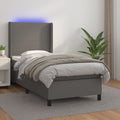 vidaXL Łóżko kontynentalne z materacem i LED, szara ekoskóra 90x200 cm