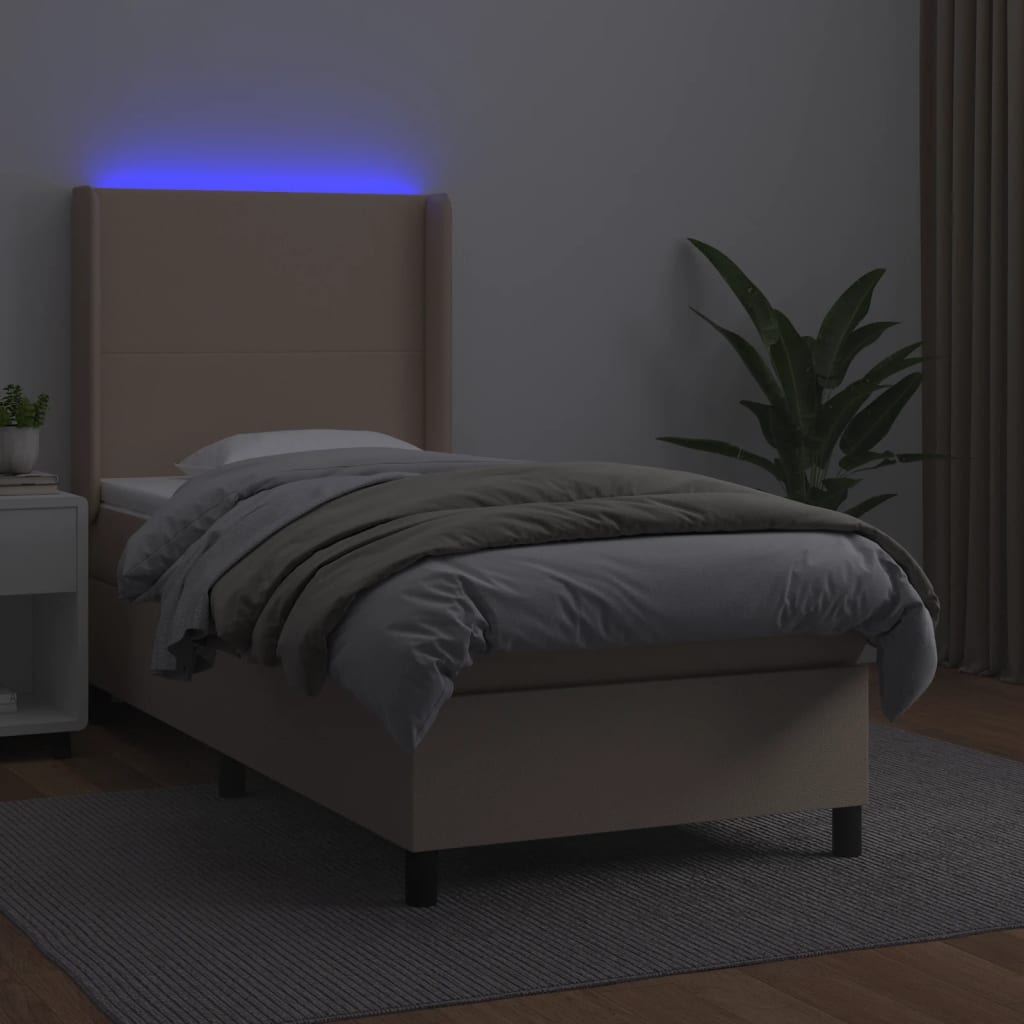 vidaXL Łóżko kontynentalne, materac i LED cappuccino ekoskóra 90x200cm