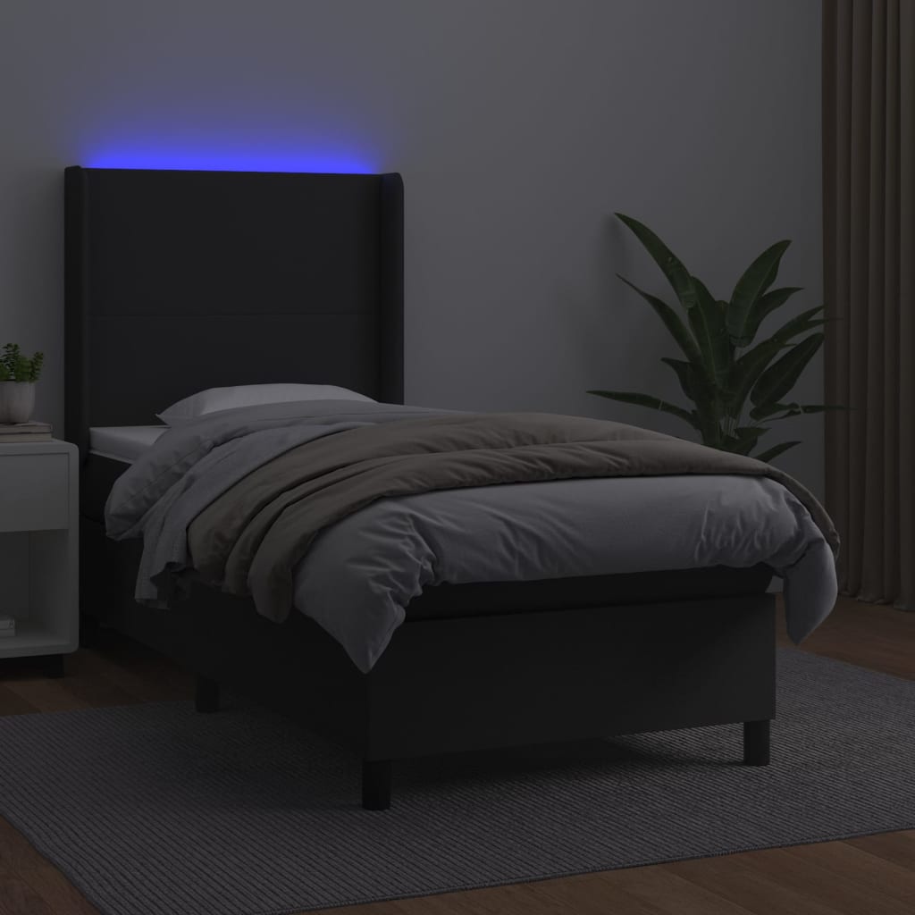 vidaXL Łóżko kontynentalne z materacem i LED czarna ekoskóra 100x200cm