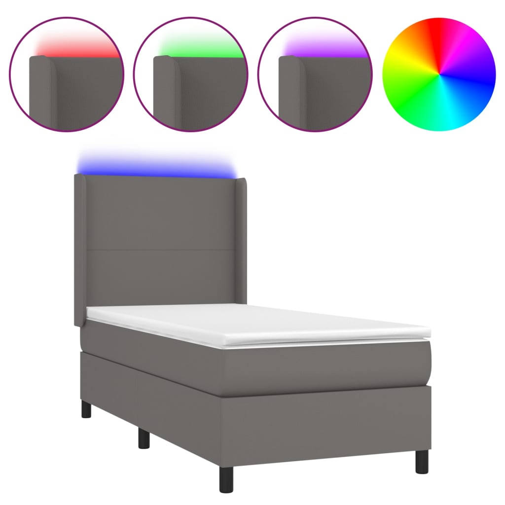 vidaXL Łóżko kontynentalne z materacem i LED, szara ekoskóra 100x200cm