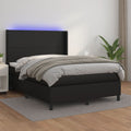 vidaXL Łóżko kontynentalne, materac i LED, czarna ekoskóra, 140x190 cm