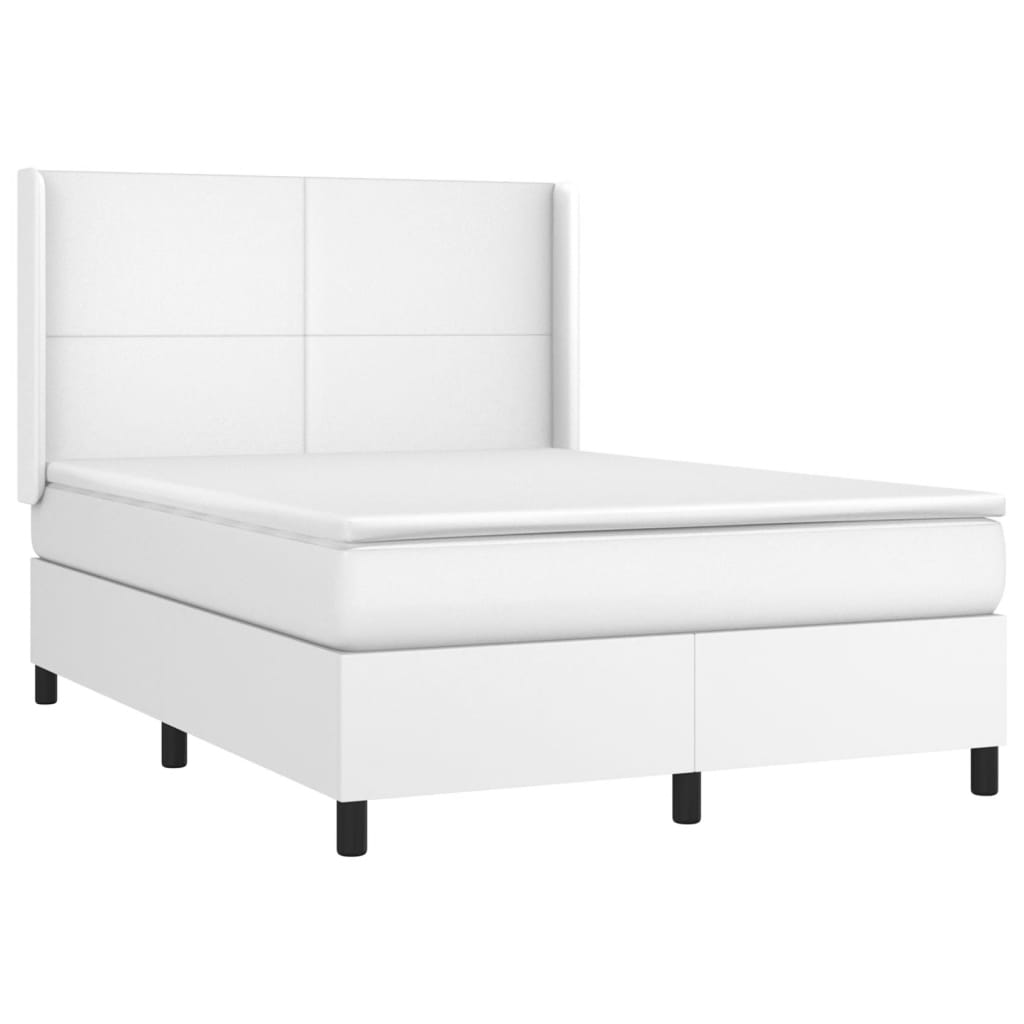 vidaXL Łóżko kontynentalne z materacem i LED, biała ekoskóra 140x190cm