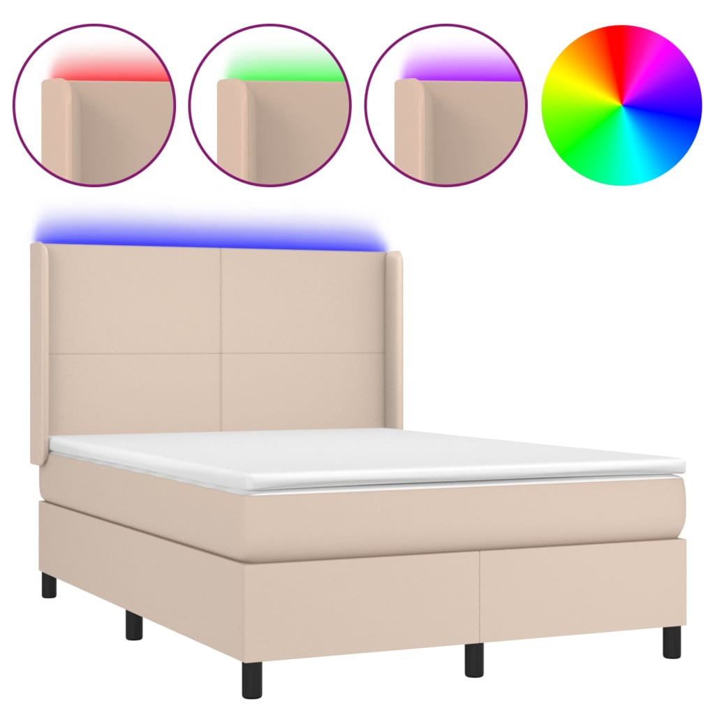 vidaXL Łóżko kontynentalne, materac i LED cappuccino 140x190 cm