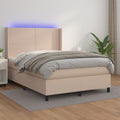 vidaXL Łóżko kontynentalne, materac i LED cappuccino 140x190 cm