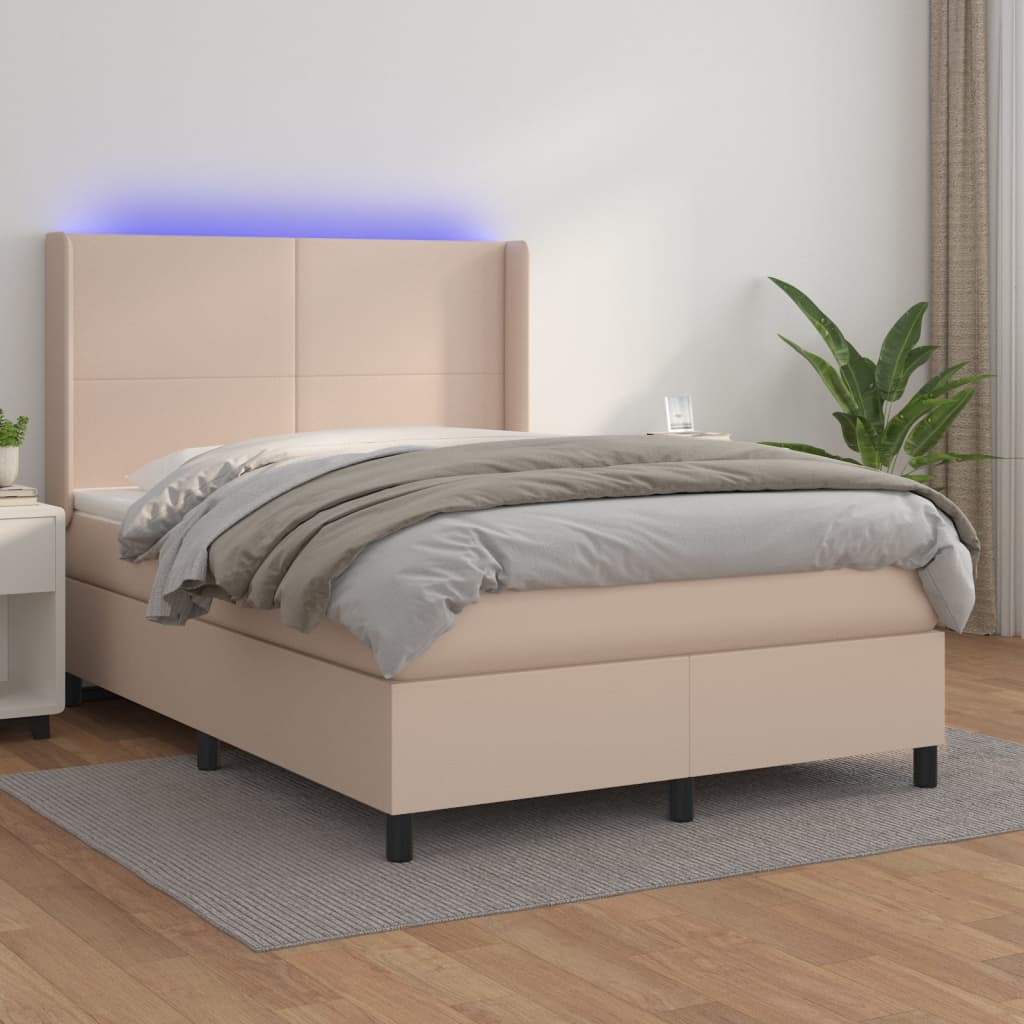 vidaXL Łóżko kontynentalne, materac i LED cappuccino 140x190 cm