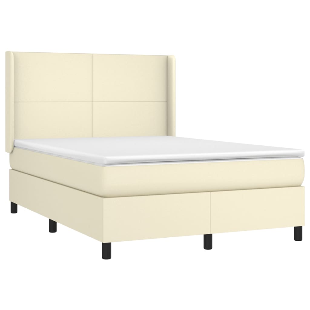 vidaXL Łóżko kontynentalne z LED, materac, kremowe, ekoskóra 140x200cm