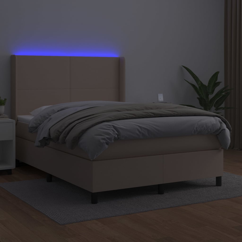 vidaXL Łóżko kontynentalne, materac i LED cappuccino 140x200 cm