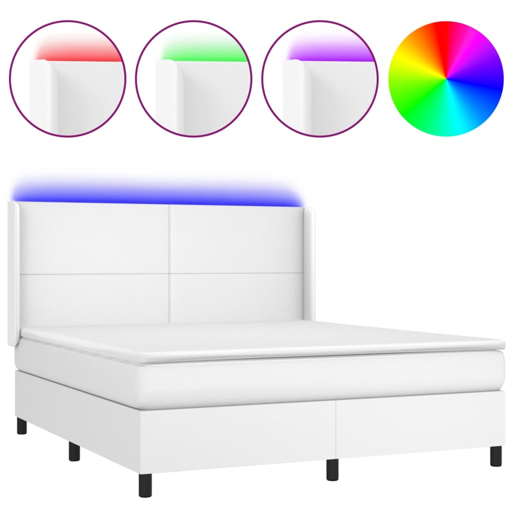 vidaXL Łóżko kontynentalne z materacem i LED, biała ekoskóra 160x200cm