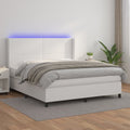 vidaXL Łóżko kontynentalne z materacem i LED, biała ekoskóra 160x200cm