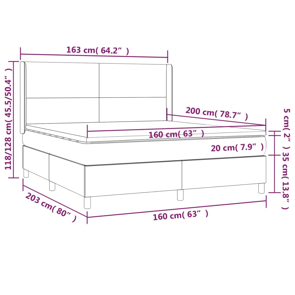vidaXL Łóżko kontynentalne z LED, materac, kremowe, ekoskóra 160x200cm